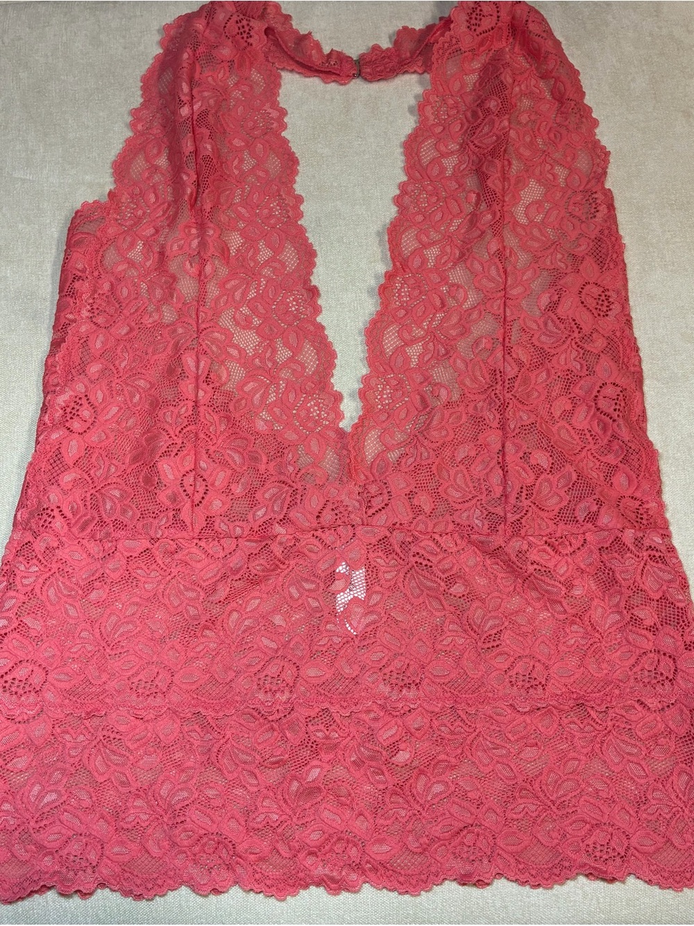 Frederick’s of Hollywood Coral Lace Halter Mini Dress Lingerie 1X